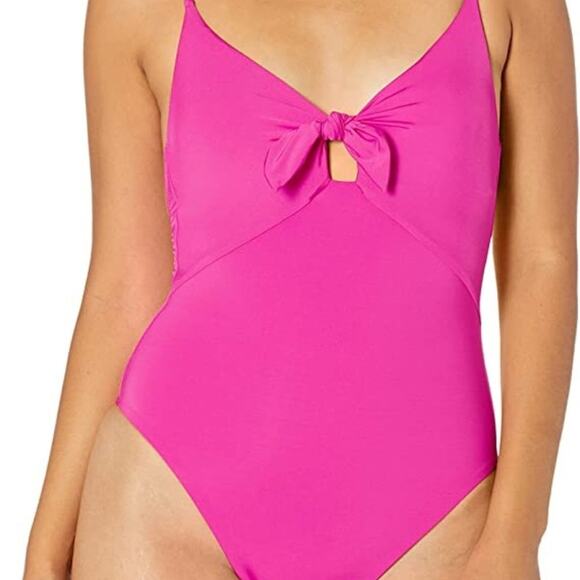 Trina Turk Women’s High Leg Tie Front One Piece Swimsuit – Size 2, Hot Pink NWT - Picture 2 of 11